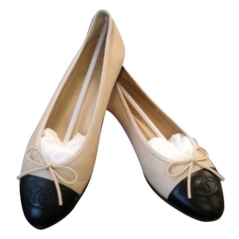 two tone chanel ballet flats|Chanel flats beige and black.